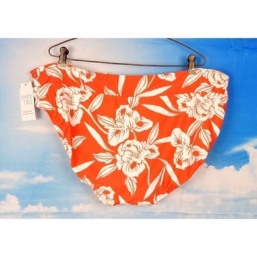 NWT TIME & TRU Woman HAWAIIAN Bikini Bottom ORANGE/WHITE Tropical FLORAL size 3x - Picture 4 of 5